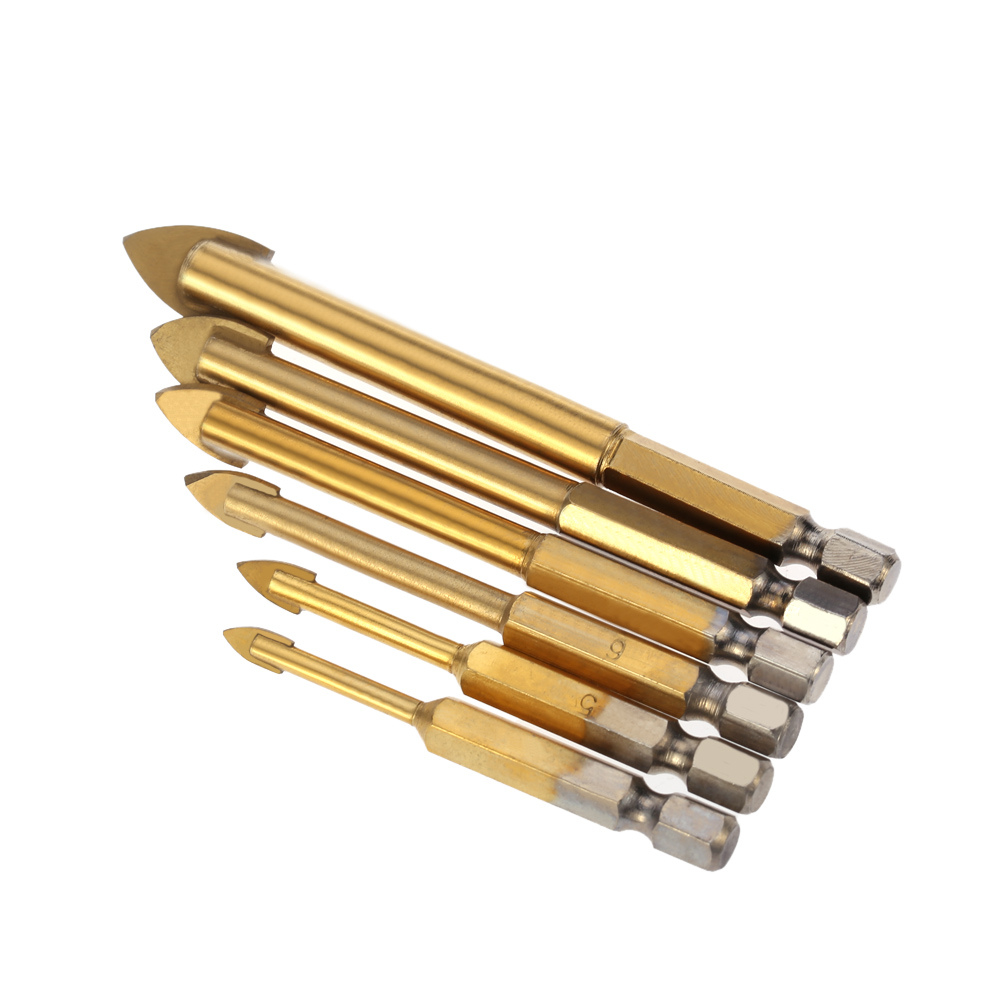 6pcsset Quality Drill Bits Carbide Alloy Titanium Plated Triangle Glass Drill Tungsten Steel Tile Drill power tools herramientas