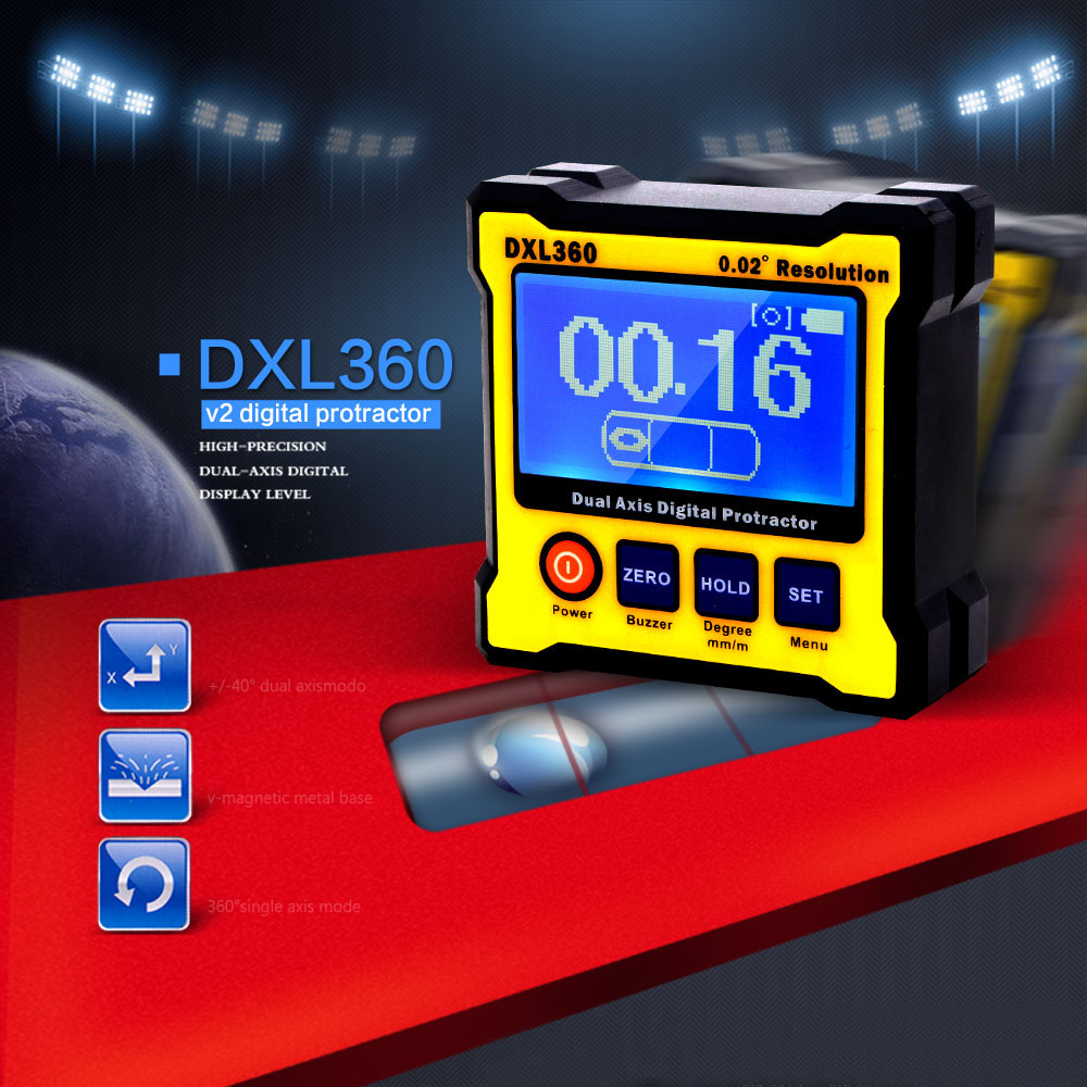 DXL360 High accuracy Dual Axis Digital Angle Protractor Angle meter Dual axis Digital Level gauge with 5 Side Magnetic Base