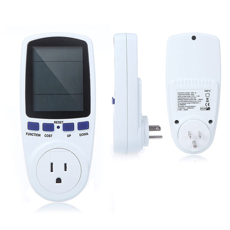 US Plug Power Meter Digital Wattmeter Voltage Current Frequency Monitor Analyzer with Power Factor LCD Cost Overload Display120V