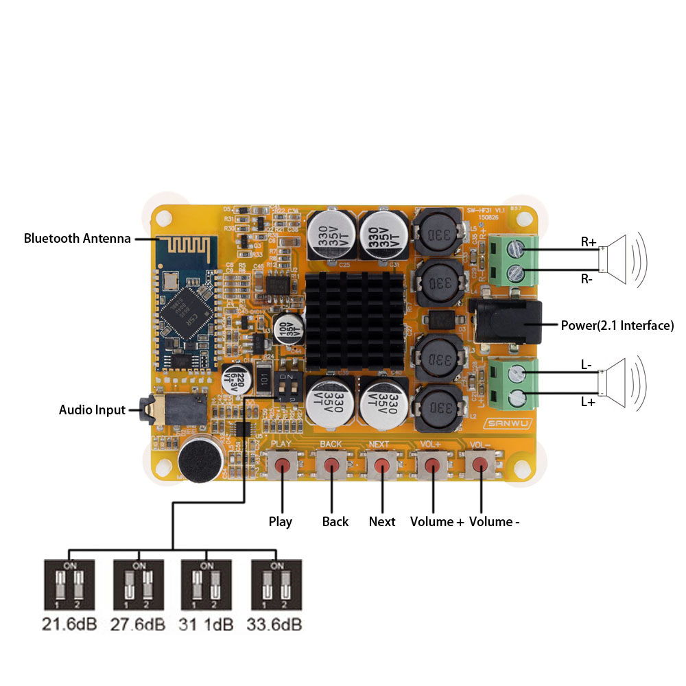 TDA7492 4.0 2x50W 2 channel Power Amplifier Board Wireless Bluetooth Audio Receiver Stereo Digital Amplifier Module