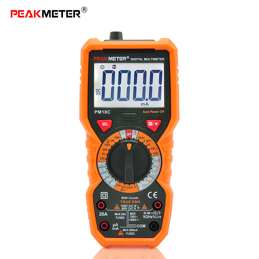 PEAKMETER Digital Multimeter Measuring Voltage Current Resistance Capacitance Frequency Temperature hFE NCV Live Line Tester