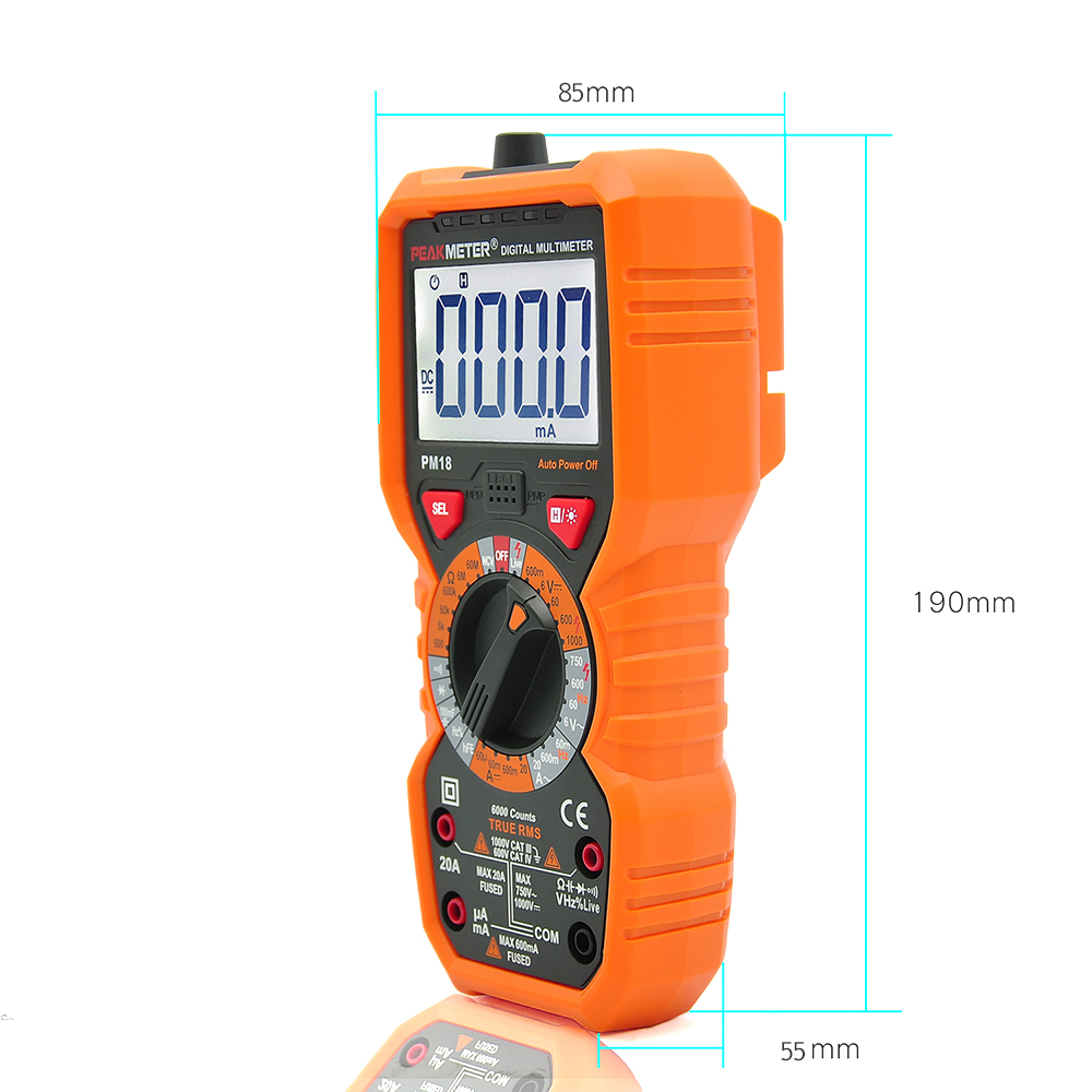 PEAKMETER Digital Multimeter Measuring Voltage Current Resistance Capacitance Frequency Temperature hFE NCV Live Line Tester