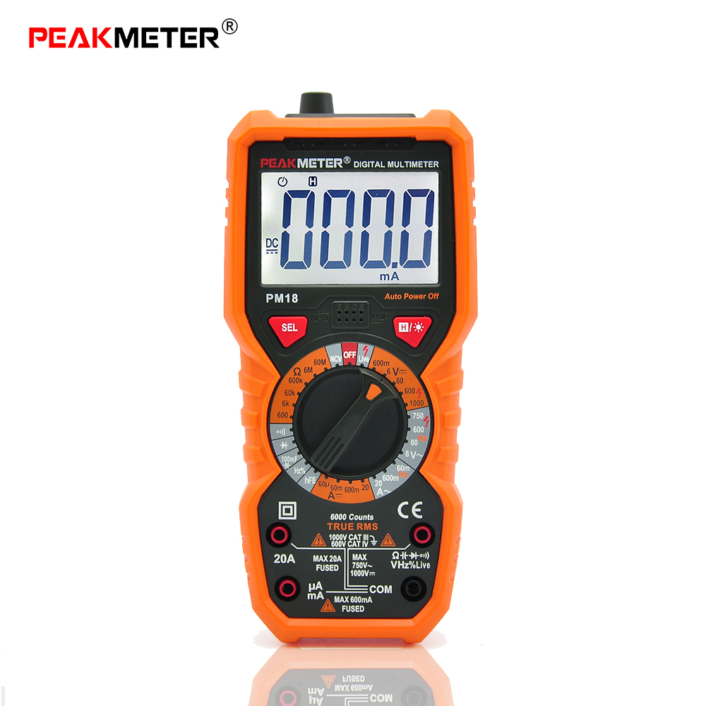 PEAKMETER Digital Multimeter Measuring Voltage Current Resistance Capacitance Frequency Temperature hFE NCV Live Line Tester