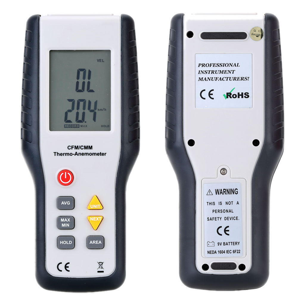 High Sensitive Anemometer LCD CFM CMM Display Wind Speed Anemograph Thermal Thermo Anemometer Infrared Thermometer Measurement