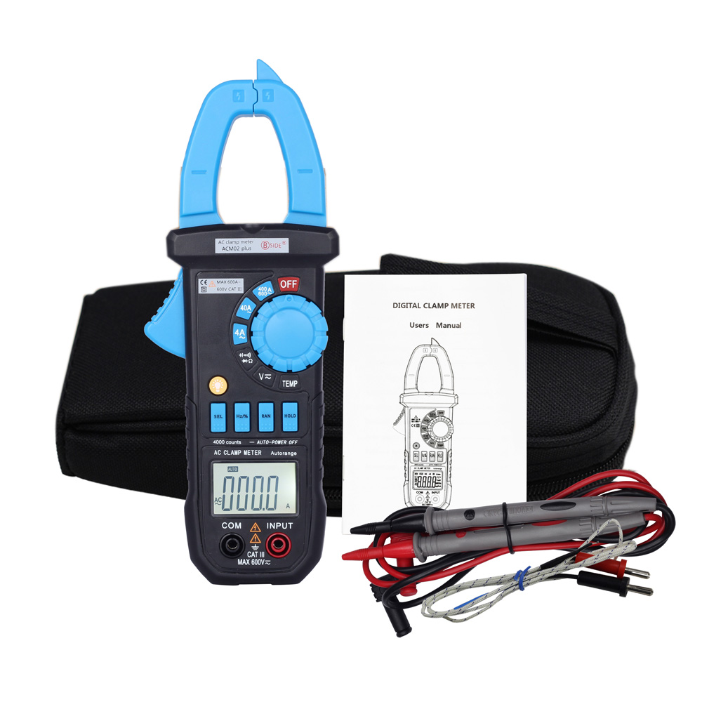 Digital LCD Clamp Meter Multimeter DC AC Voltage AC Current Resistance Capacitance Continuity Diode Tester Auto Manual Range