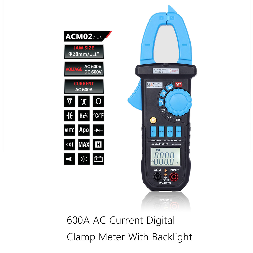 Digital LCD Clamp Meter Multimeter DC AC Voltage AC Current Resistance Capacitance Continuity Diode Tester Auto Manual Range