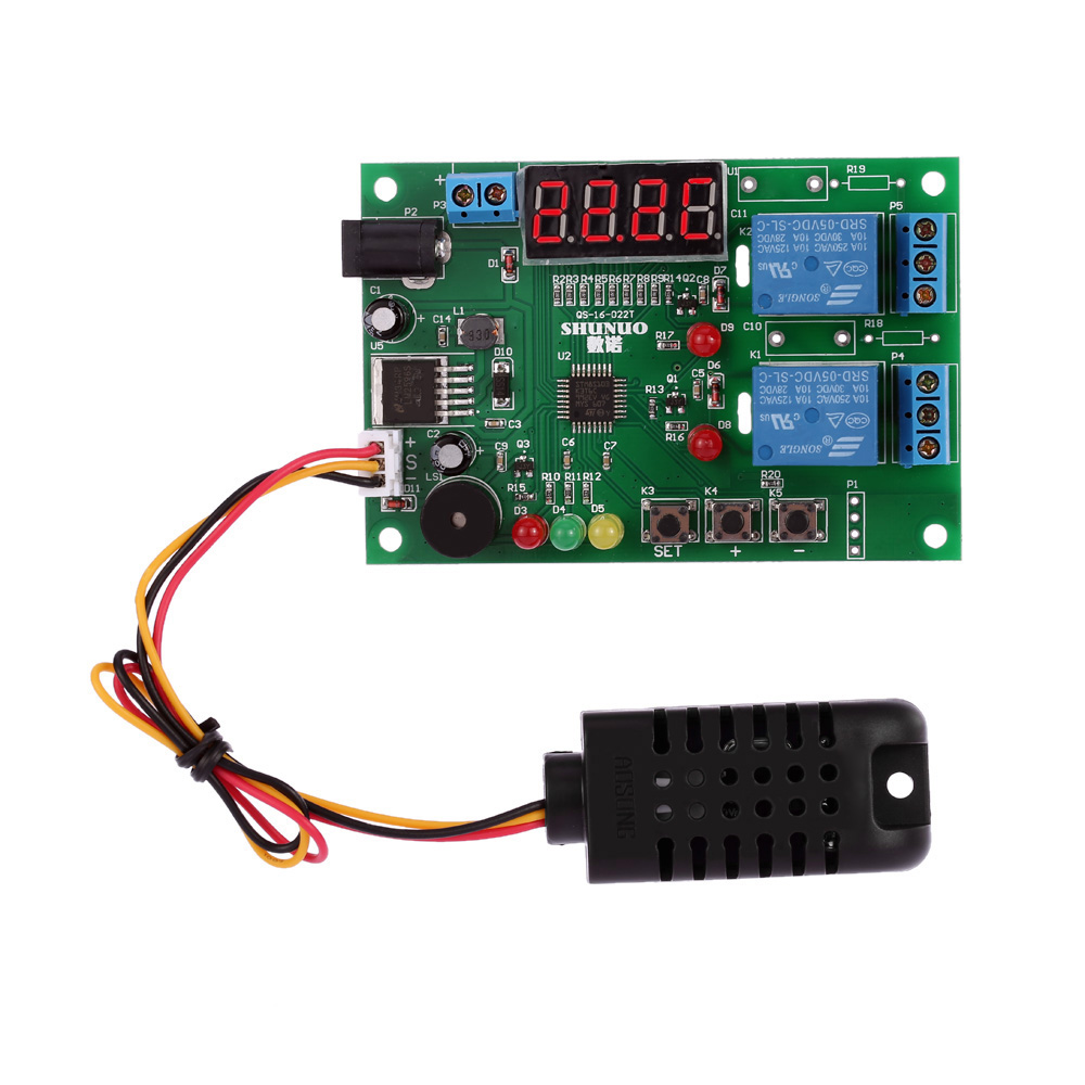DC 5V~24V Digital Intelligent Temperature Humidity Controller Control Board Module Relay with LED Indicator Alarm Function