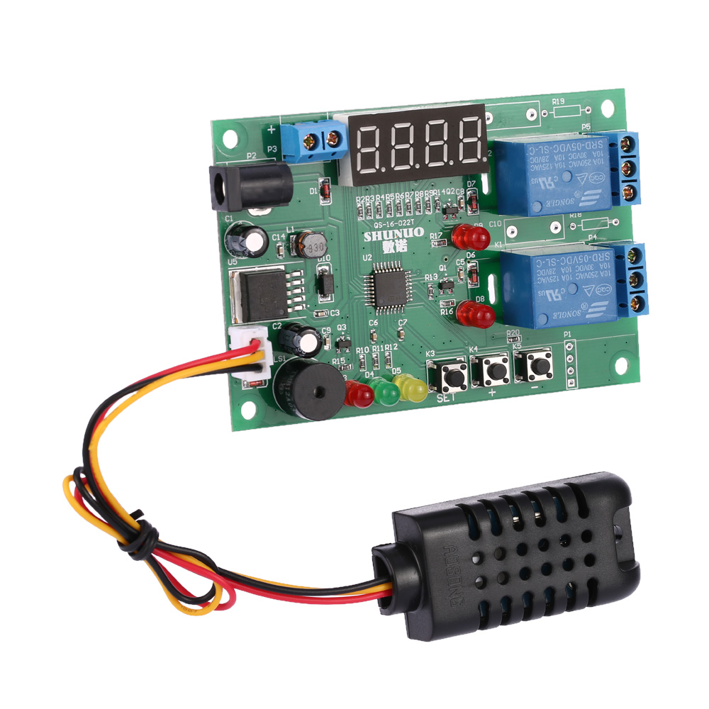 DC 5V~24V Digital Intelligent Temperature Humidity Controller Control Board Module Relay with LED Indicator Alarm Function