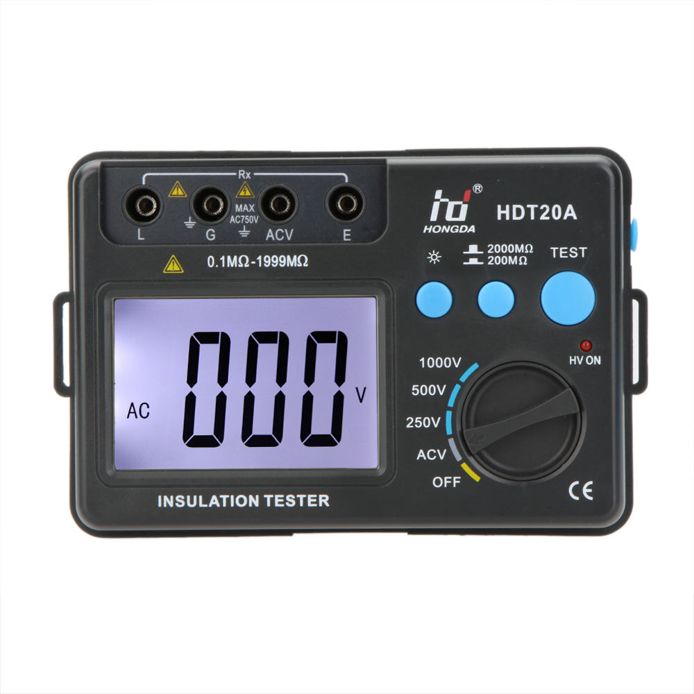 HD HDT20A Insulation Resistance Tester Meter Megohmmeter Voltmeter electronic diagnostic tool esr meter 1000V w LCD Backlight