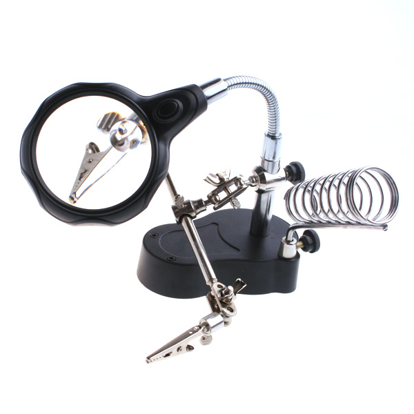 3.5X 12X Foldable Auxiliary Magnifier Helping Hand Magnifying Glass with LED Welded Holder Adjustable Crocodile Holding Clamps