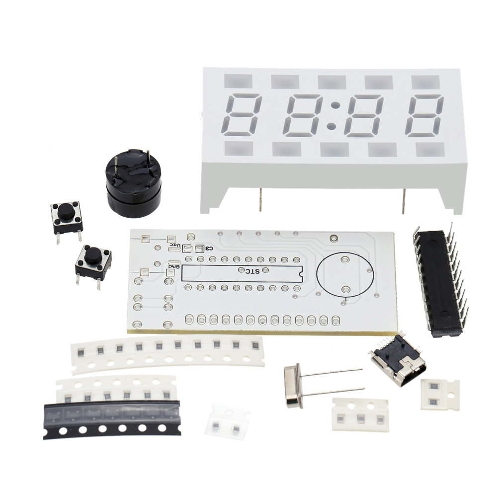 Funny Simple 4 digit DIY Digital LED Clock Kit White Desktop Electronic Mini Clock DIY Kit
