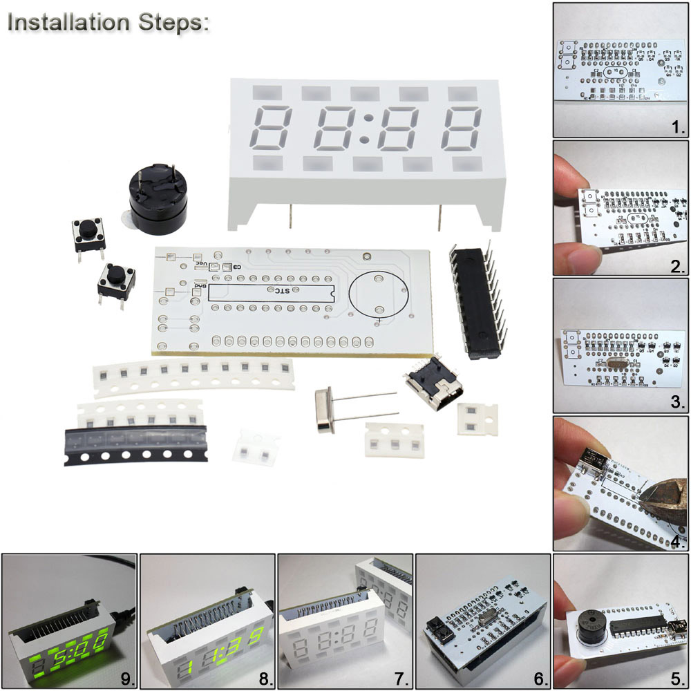 Funny Simple 4 digit DIY Digital LED Clock Kit White Desktop Electronic Mini Clock DIY Kit