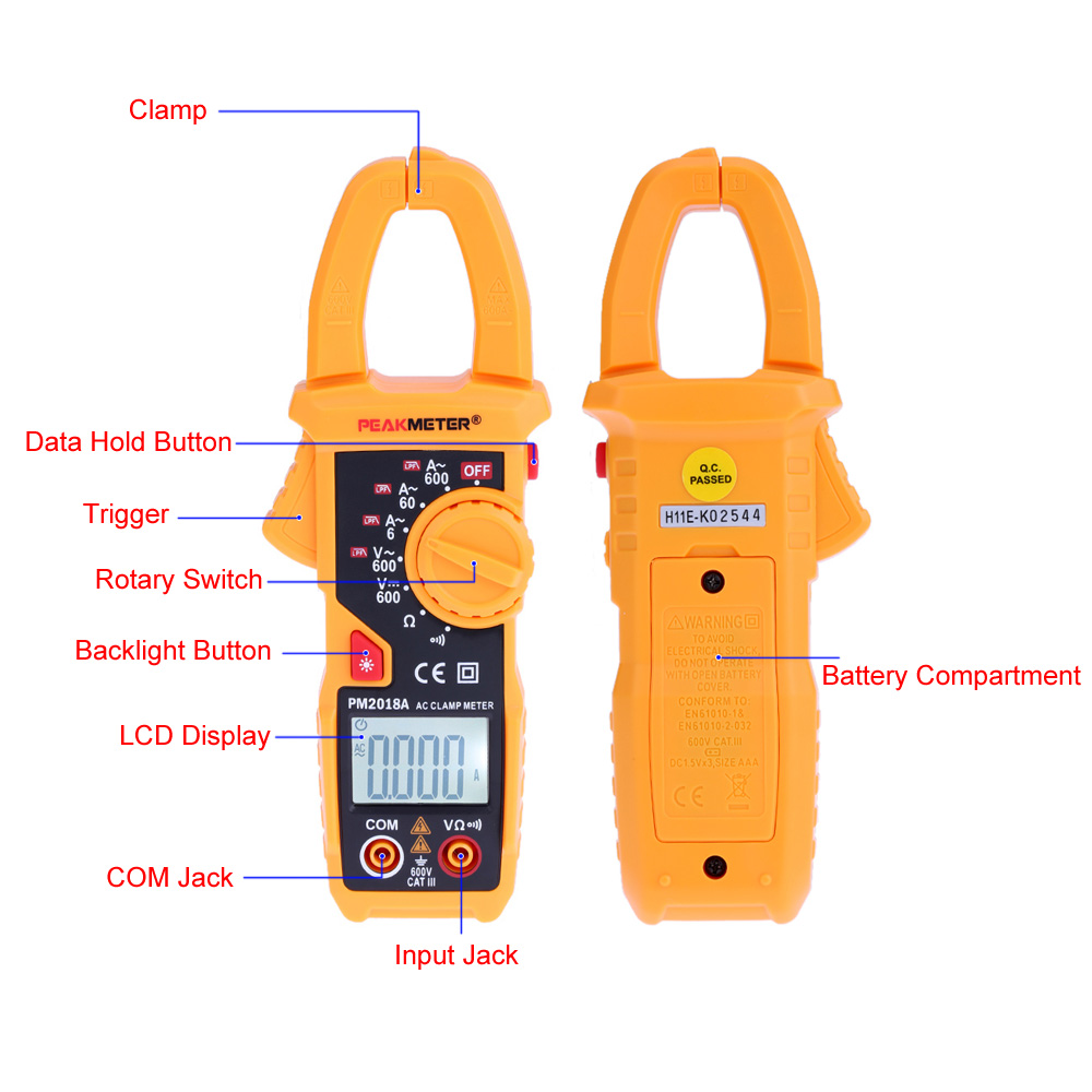 PEAKMETER PM2018A Digital Clamp Meter Handheld LCD Multimeter AC DC Voltage diagnostic tool Current tongs Resistance Continuity