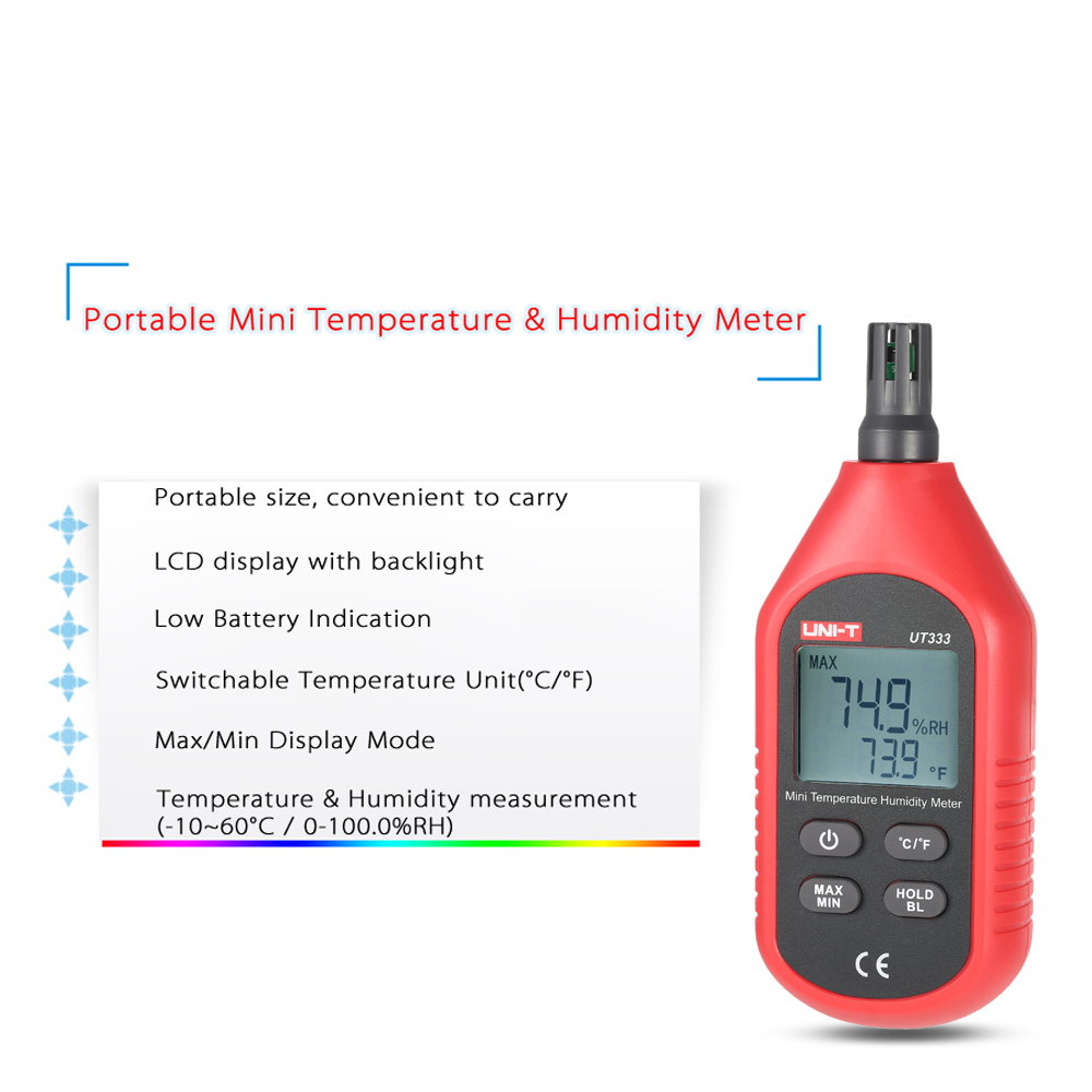 UNI T Digital Temperature Humidity Meter Thermometer Hygrometer UT333 C F Portable Indoor Mini Thermometer Hygrometer Display