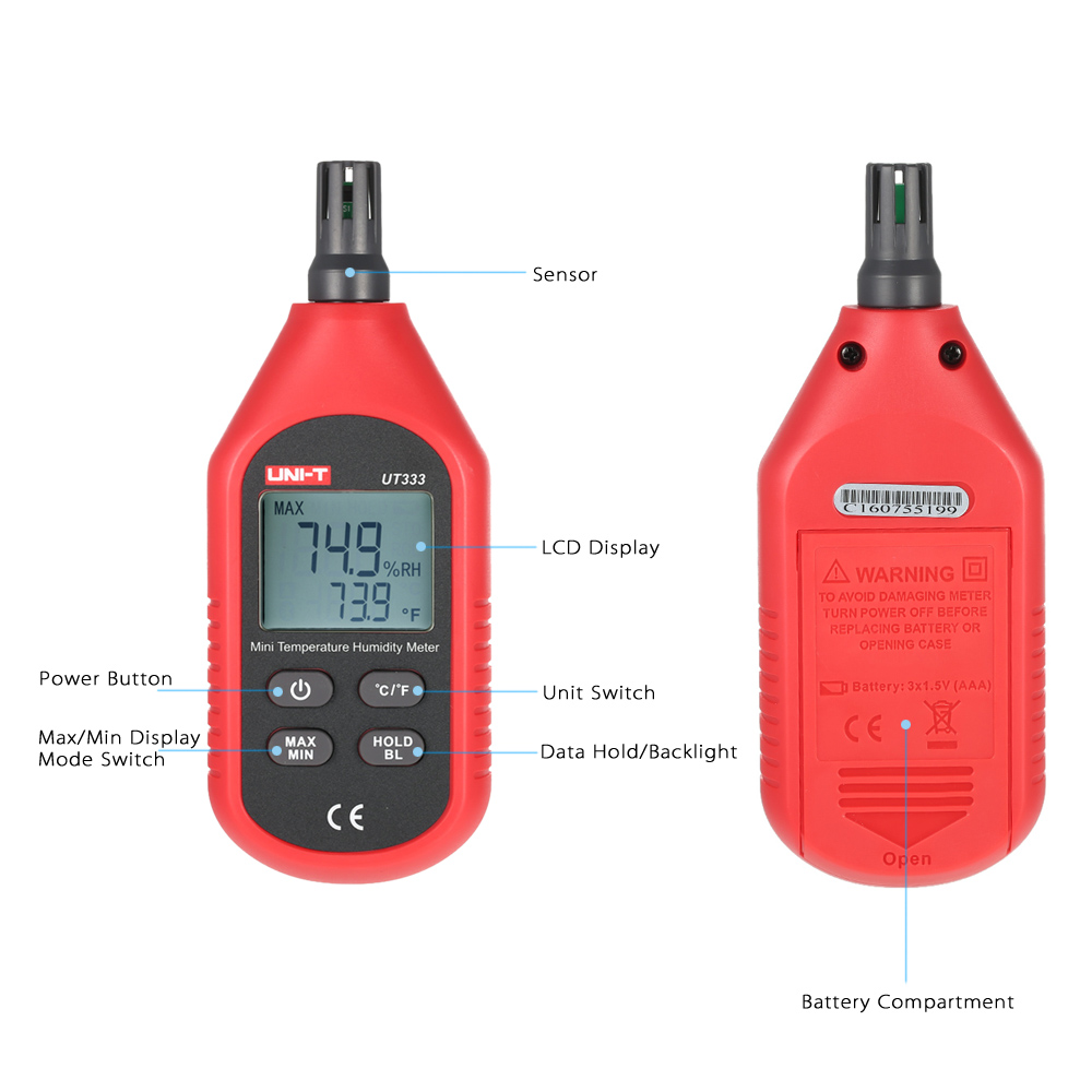 UNI T Digital Temperature Humidity Meter Thermometer Hygrometer UT333 C F Portable Indoor Mini Thermometer Hygrometer Display
