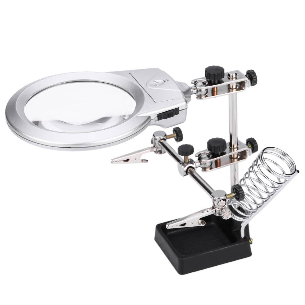 Multi functional Magnifier 2X 6X lupa magnifying glass loupe with LED Light Alligator Clip Holder fixture for soldering iron