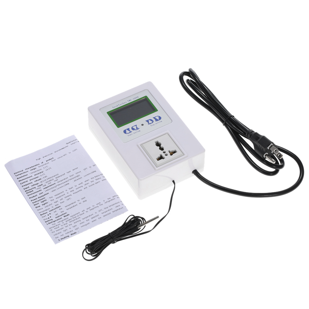 Digital Intelligent Pre wired Temperature Controller Outlet with Sensor Thermostat Heating Cooling Control AC110 240V 10A LCD
