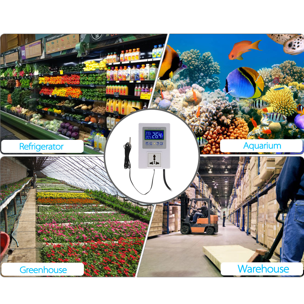 Digital Intelligent Pre wired Temperature Controller Outlet with Sensor Thermostat Heating Cooling Control AC110 240V 10A LCD