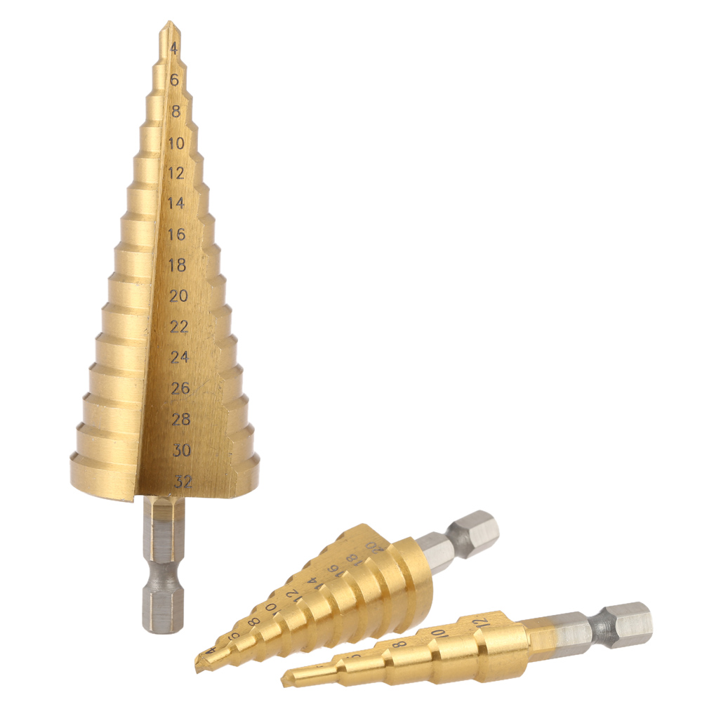 3 Pcs set Drill Bits Hex Shank HSS Titanium Coated Straight Flute Stepped Drill Bits wooden working tools Pagoda Drill Bit Set