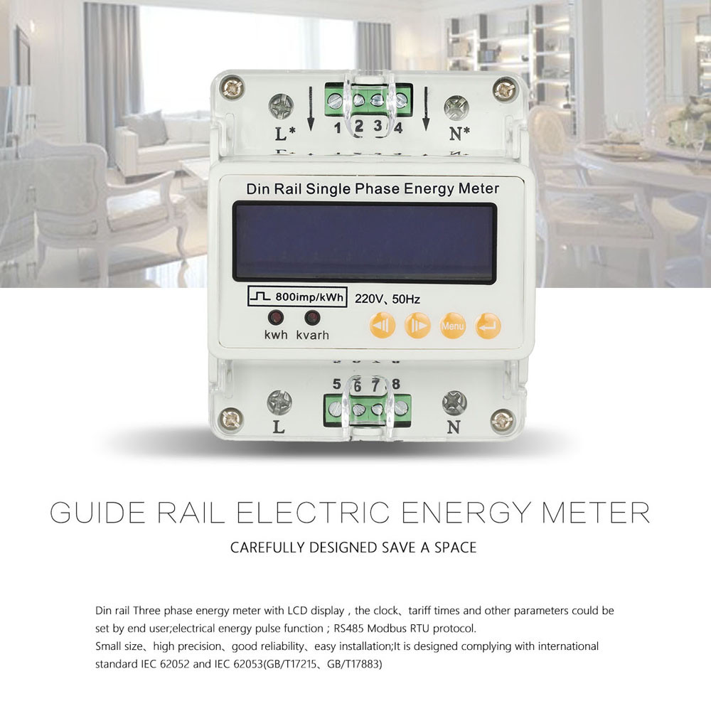 LCD Din Rail Single Phase Power Meter Electricity Energy Meter 50 60Hz Current Voltage Watt Meter Din rail Kilowatt Hour Tester