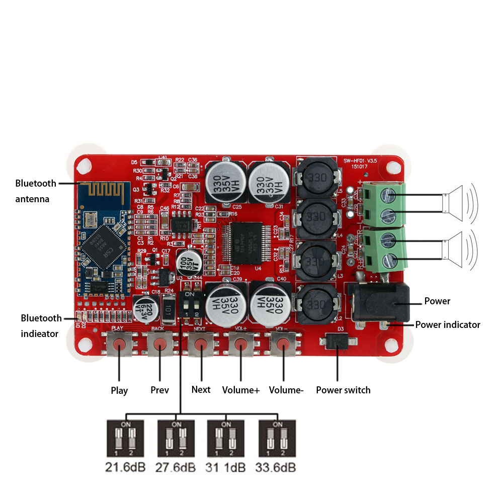 2x25W Bluetooth 4.0 Audio Receiver Amplifier Board Module TDA7492P + Acrylic DIY Case Kit Cover