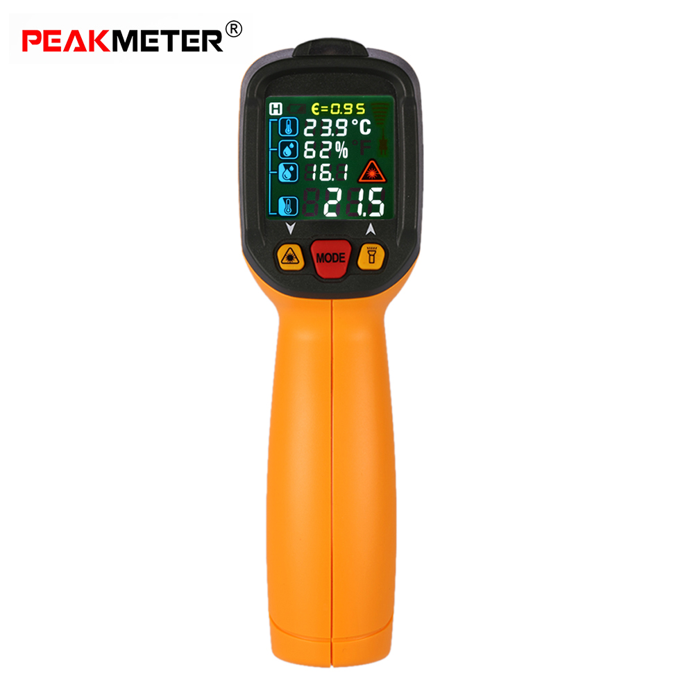 Digital Infrared IR Thermometer Temperature Humidity Dew Point Tester K Type Thermocouple with UV Light Adjustable Emissivity