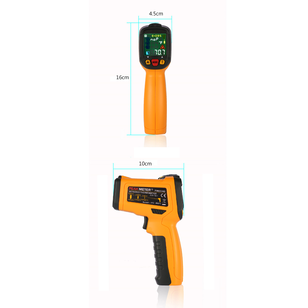 Digital Infrared IR Thermometer Temperature Humidity Dew Point Tester K Type Thermocouple with UV Light Adjustable Emissivity