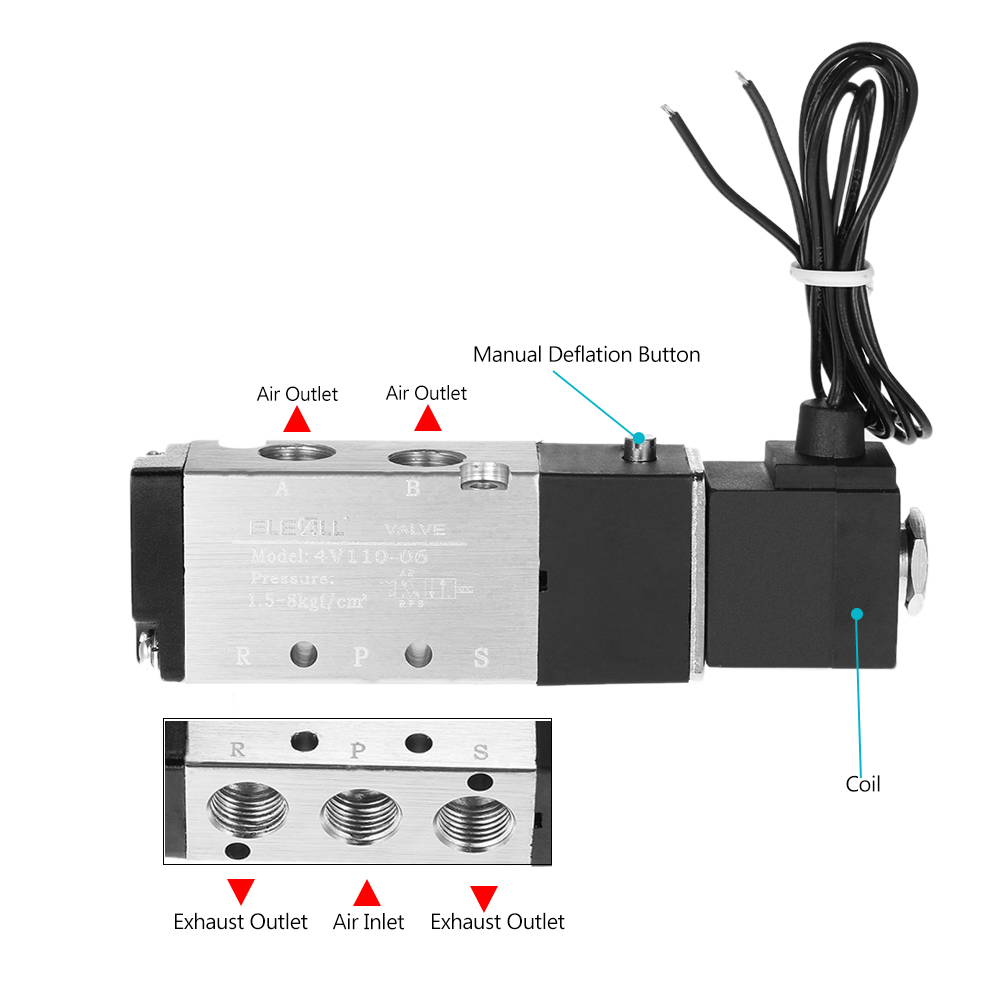 Pneumatic Airtac T1 8 2 Position 5 Way Electromagnetic Air Solenoid Valves AirTAC Pneumatic Control Valve AC 12v 24v 220v