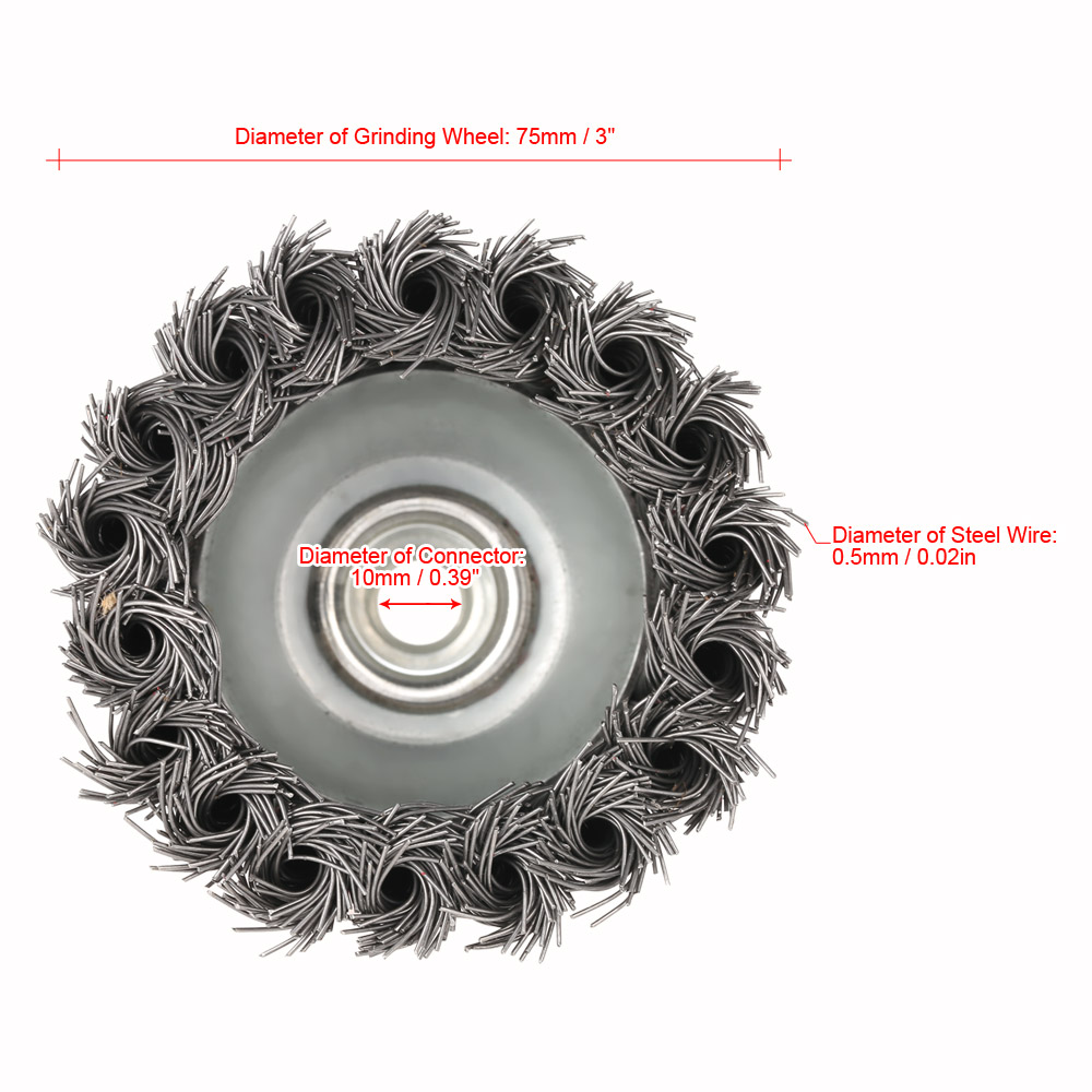 75mm 3 Steel Wire Wheel Knotted Cup Brush Rotary Steel Wire Brush Crimp Cup Wheel For Angle Grinder