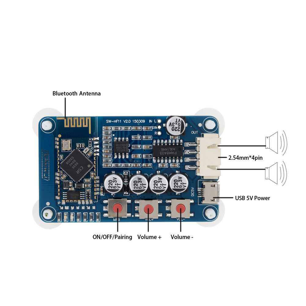 Mini Wireless Power Amplifier Board Bluetooth 4.0 Audio Receiver Board Stereo Digital Amplifier Module USB 5V