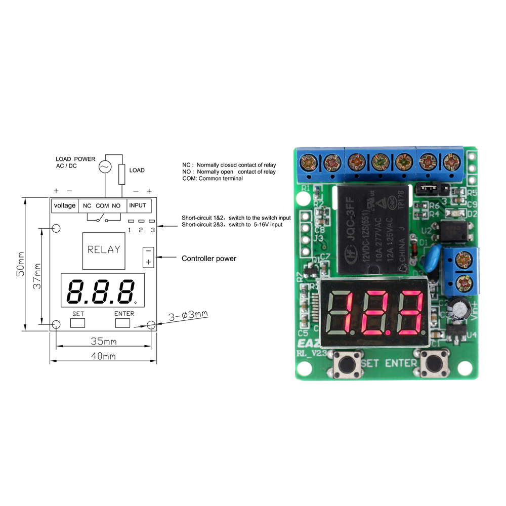 DC 12V Relay Module Voltage Detection Charging Discharge Monitor Test Relay Switch Control Board Module