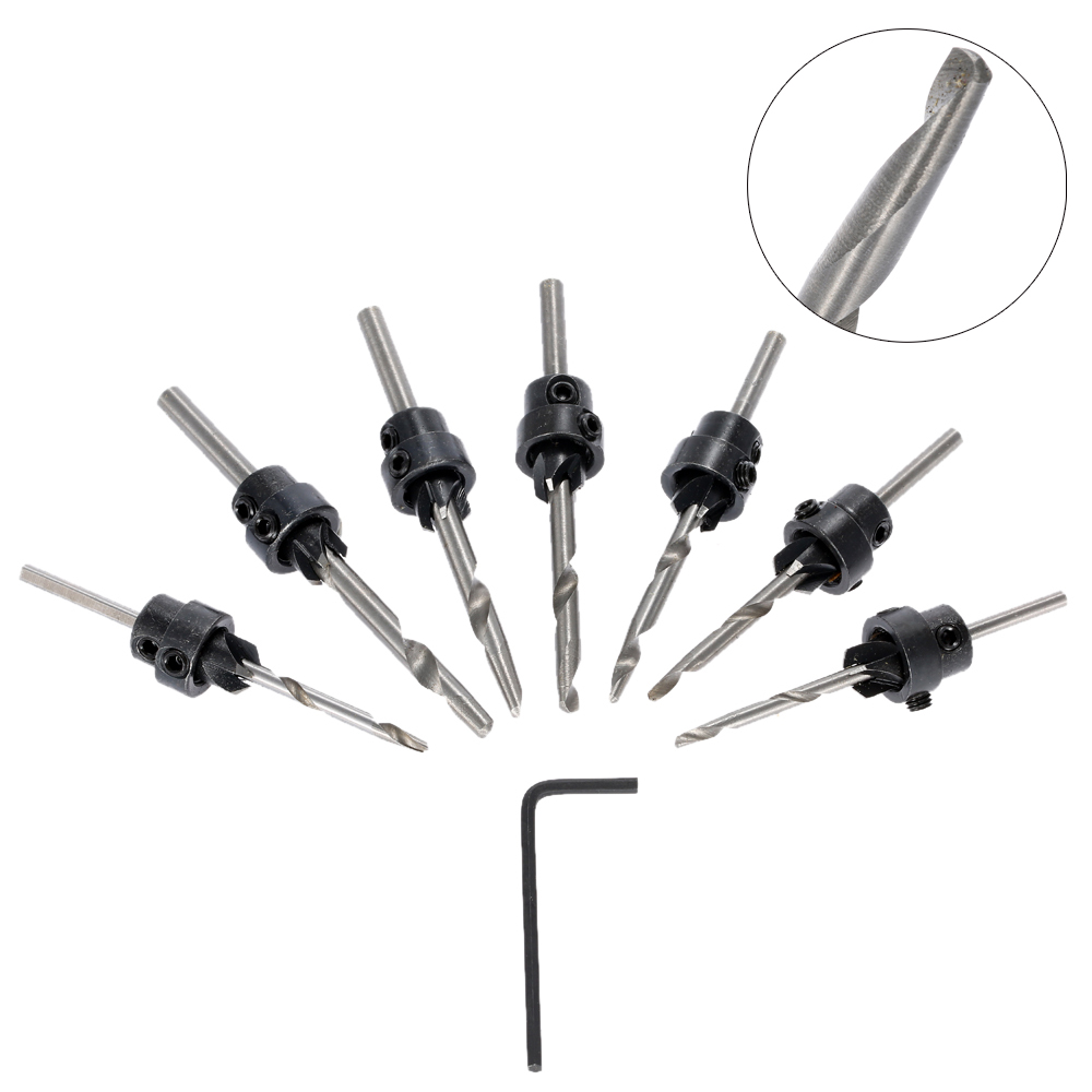 7pcs 5 12 Woodworking Tools dremel drill bit herramientas drill perforator Carpentry Tapered Countersink Drill Bit Set Hex Key