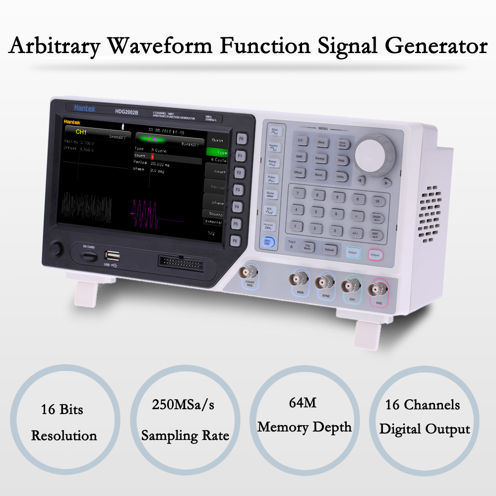 Hantek HDG2002B 5MHz 250MSa s 2 Channels signal generator Arbitrary Waveform Function Generator 16 Bits frequency generator