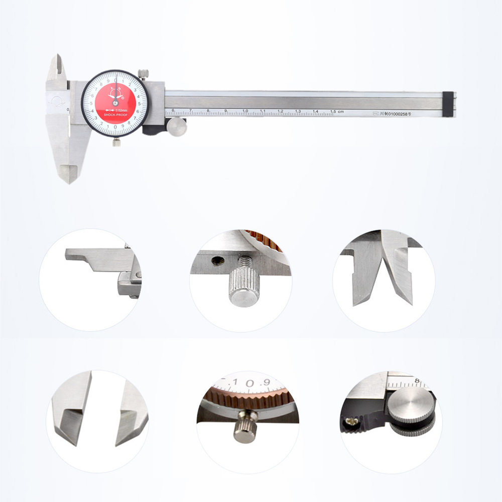 Multi functional Dial Caliper Gauge Stainless Steel Dial Vernier Caliper Diagnostic tool 0 15cm Instrument with a Plastic Case