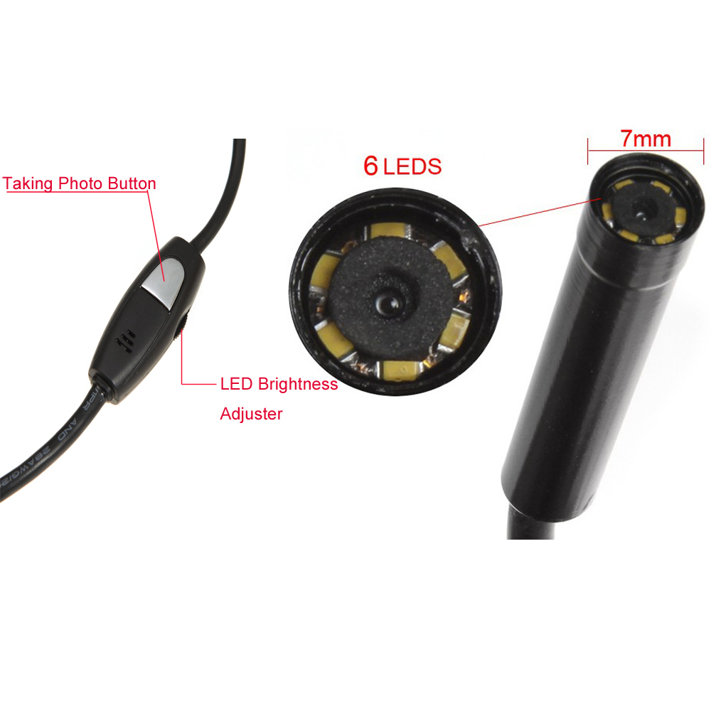 7mm HD Waterproof Magnifier USB Endoscope Borescope Medical Microscope 5M Tube with Snaps Button 6 LEDs Optical Instruments