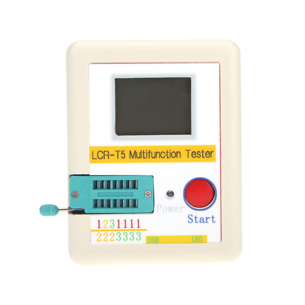 LCR T5 White Transistor Tester Diode Triode Capacitance ESR Meter Tester With LCD Display MOS Triac + Case + Li ion Battery