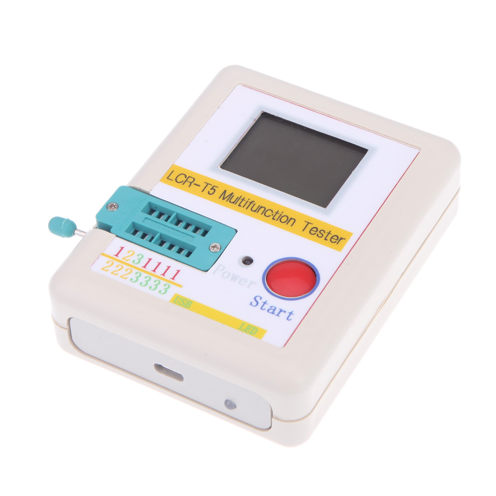 LCR T5 White Transistor Tester Diode Triode Capacitance ESR Meter Tester With LCD Display MOS Triac + Case + Li ion Battery