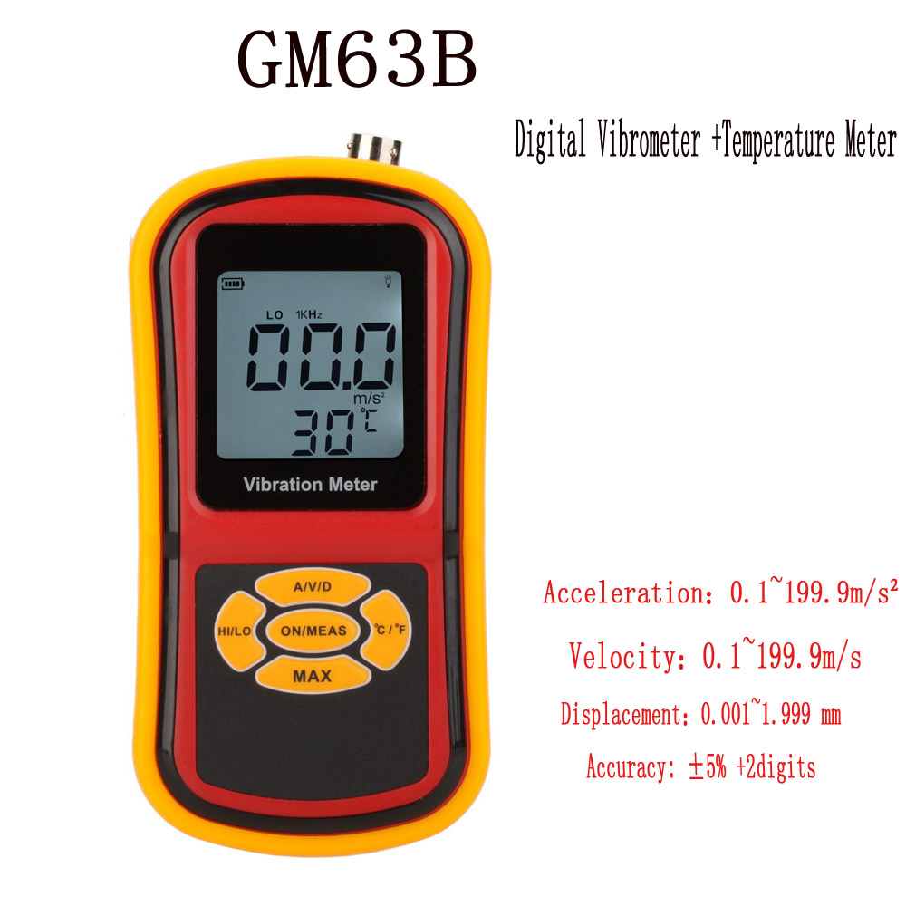 GM63B High Pression Ultrasonic Vibrometer Portable Digital LCD Vibration Meter Analyzer Temperature Meter With Max Hold