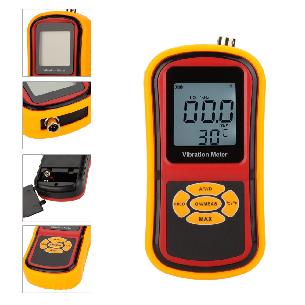 GM63B High Pression Ultrasonic Vibrometer Portable Digital LCD Vibration Meter Analyzer Temperature Meter With Max Hold