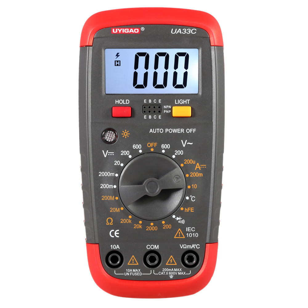 UYIGAO UA33C Handheld Digital Multimeter Temperature Measurer Diode Continuity Tester AC DC Voltage DC Current Resistance Meter