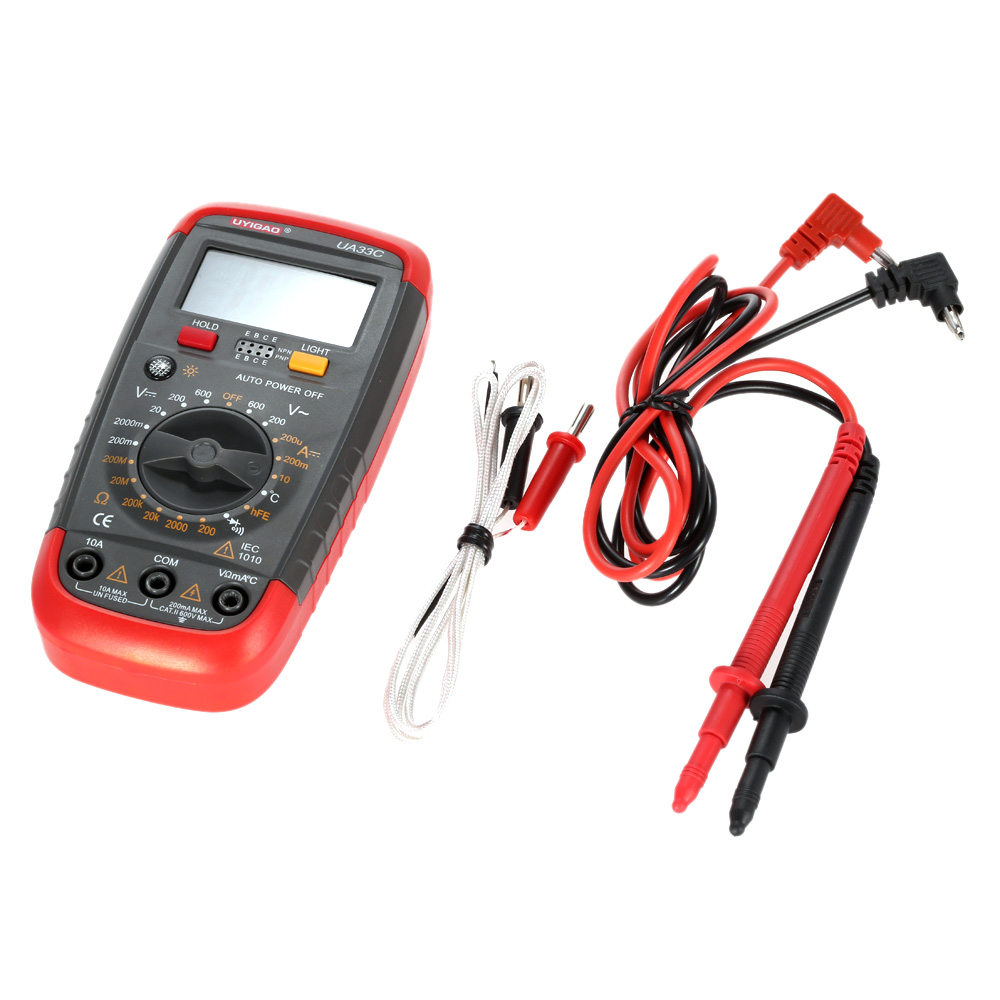 UYIGAO UA33C Handheld Digital Multimeter Temperature Measurer Diode Continuity Tester AC DC Voltage DC Current Resistance Meter