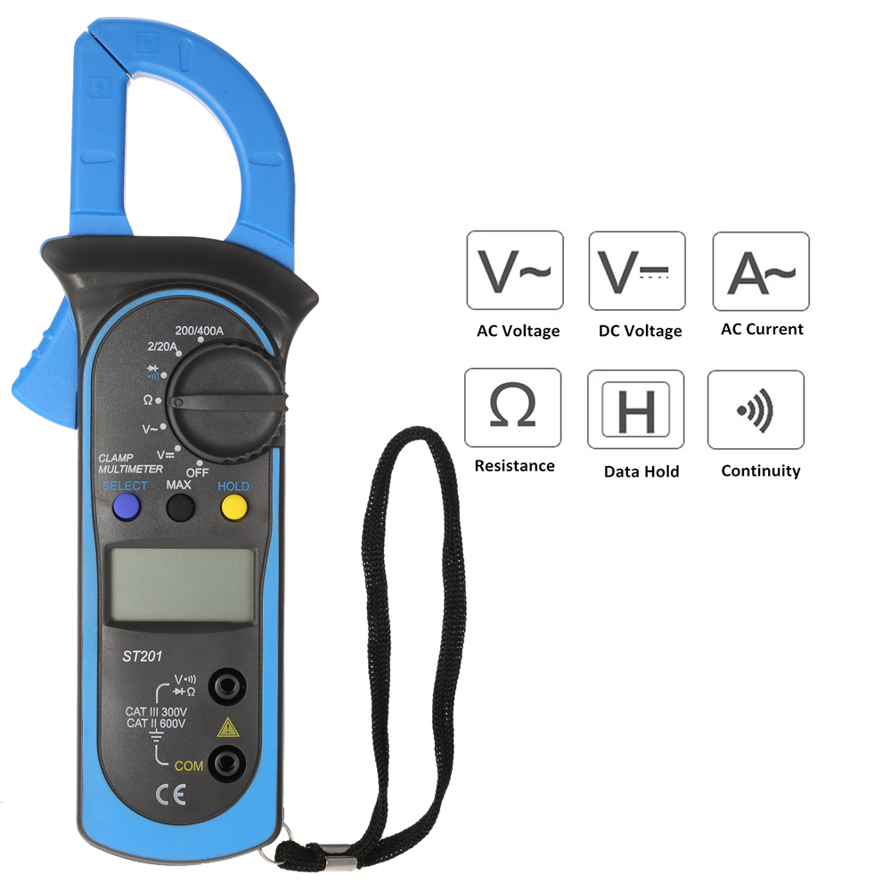 Handheld Digital LCD Display Clamp Meter Multimeter AC DC Voltage AC Current Resistance Diode Continuity Measuring Data Hold