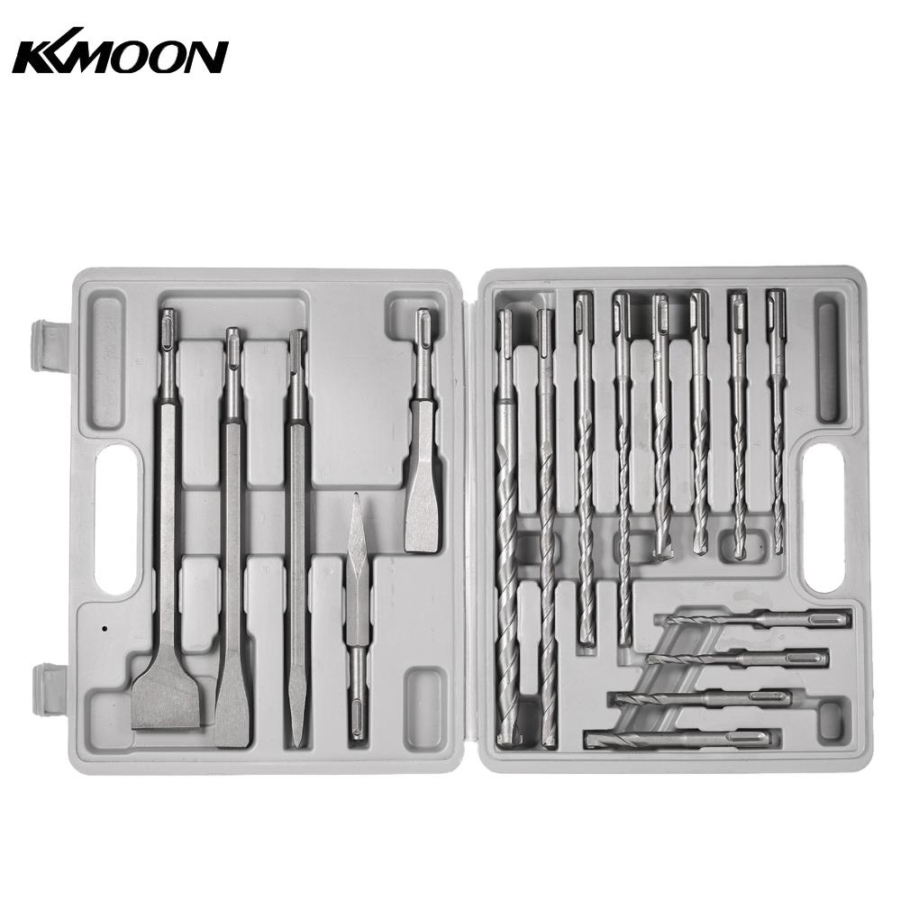 17pcs Drill Set kits 2 Pits 2 Slots Rotary Impact Drill Chisel Set 2pcs point chisels 3pcs flat chisels and 12pcs impact drills