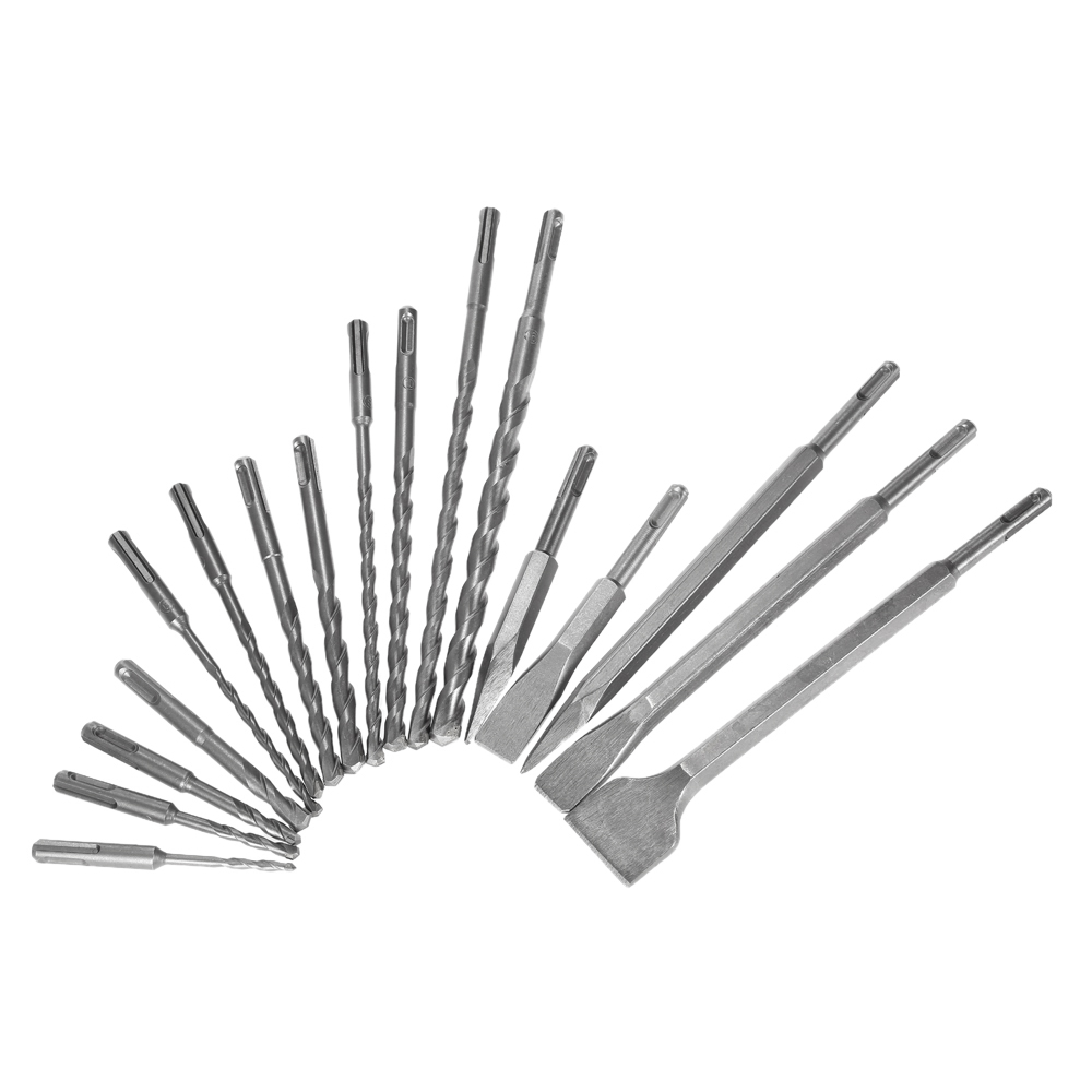 17pcs Drill Set kits 2 Pits 2 Slots Rotary Impact Drill Chisel Set 2pcs point chisels 3pcs flat chisels and 12pcs impact drills