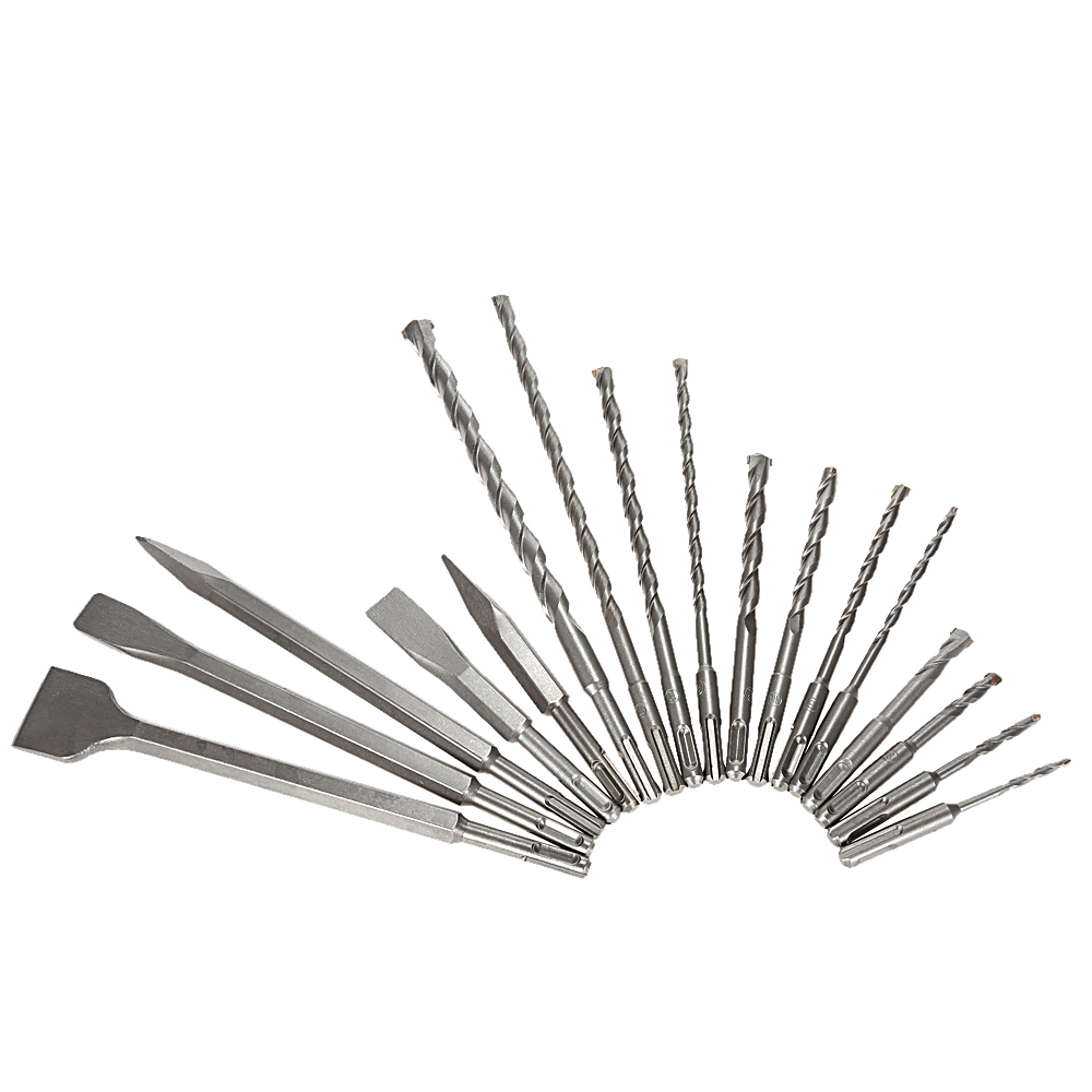 17pcs Drill Set kits 2 Pits 2 Slots Rotary Impact Drill Chisel Set 2pcs point chisels 3pcs flat chisels and 12pcs impact drills