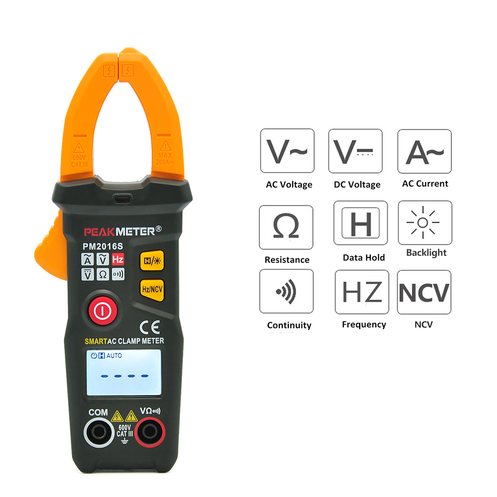 PEAKMETER Digital Clamp Meter Handheld Smart Mini Multimeter AC DC Voltage AC Current Resistance Frequency NCV Measuring Tester
