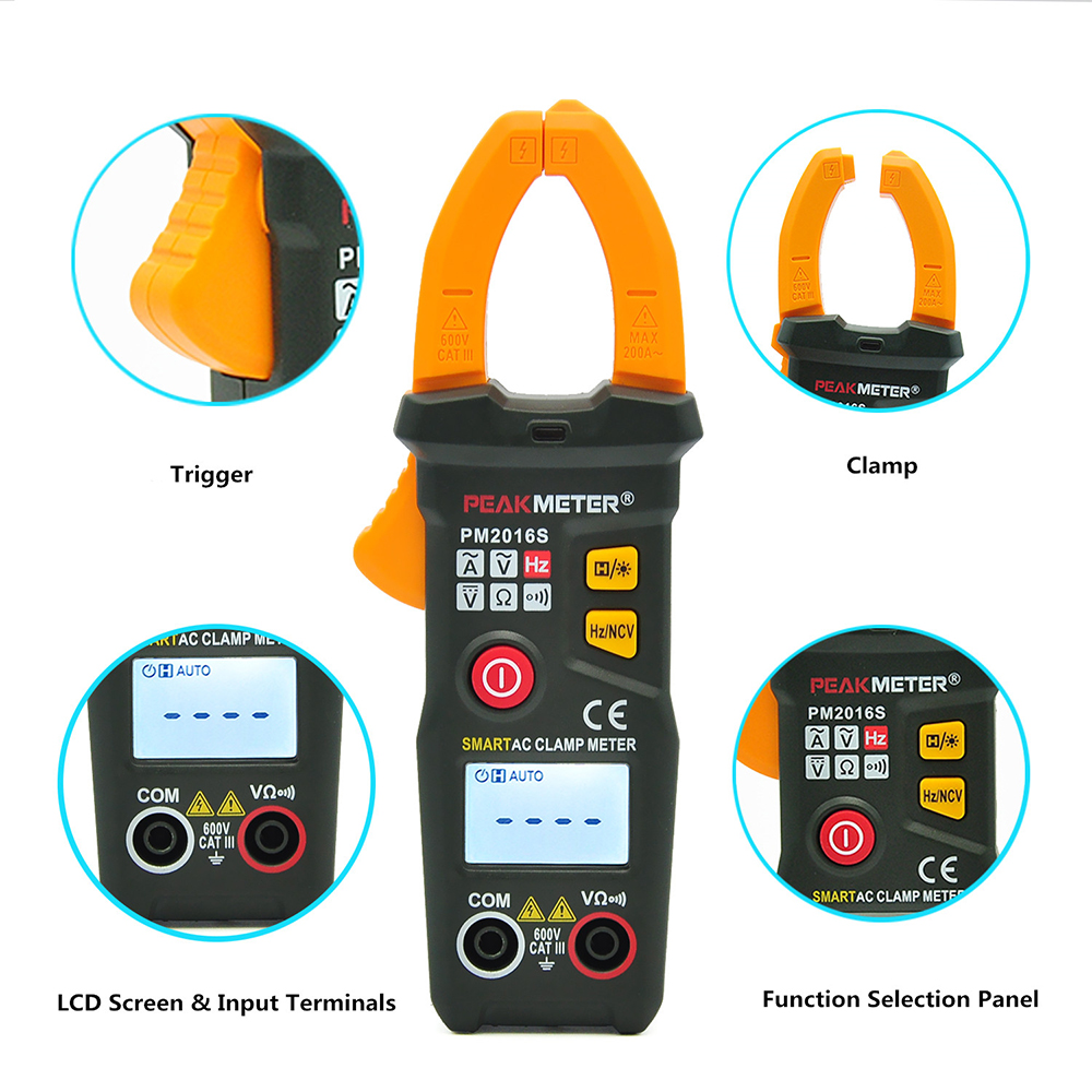 PEAKMETER Digital Clamp Meter Handheld Smart Mini Multimeter AC DC Voltage AC Current Resistance Frequency NCV Measuring Tester