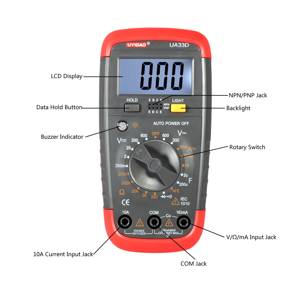 Mini Handheld Digital LCD Mulitimeter Capacitance Measurement DC AC Voltage DC Current Resistance Meter Diode Continuity Tester