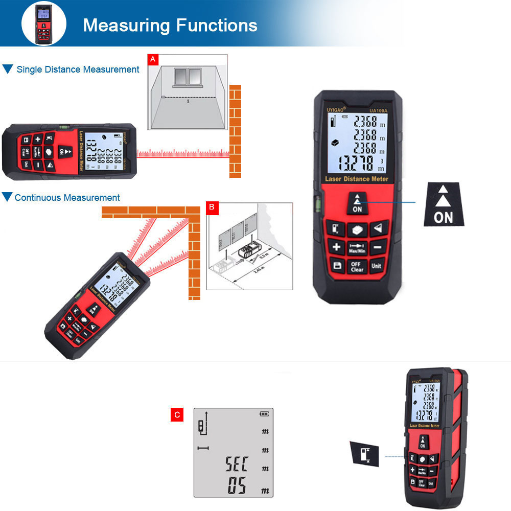 100mDigital Laser Distance Meter Portable Range Finder Electronic Ruler Handheld Laser Rangefinder Self calibration Level Bubble