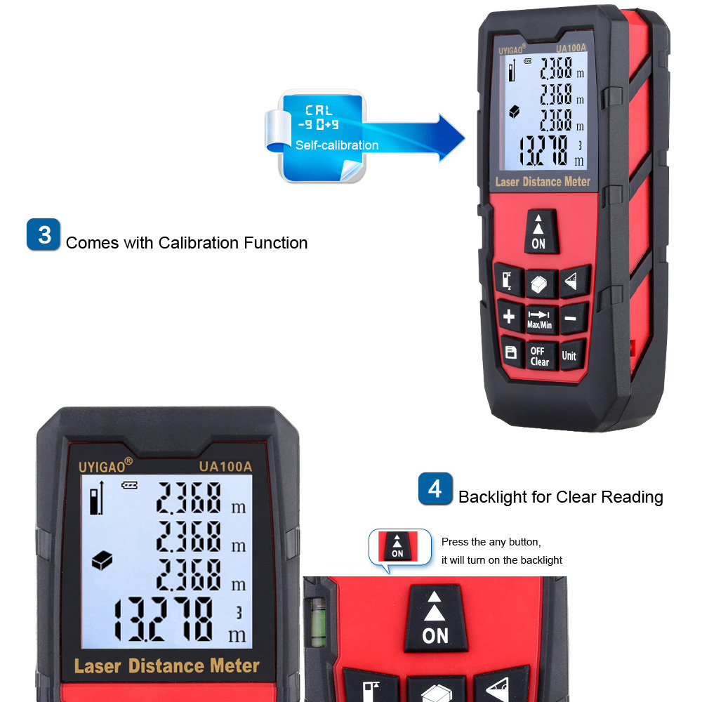 100mDigital Laser Distance Meter Portable Range Finder Electronic Ruler Handheld Laser Rangefinder Self calibration Level Bubble